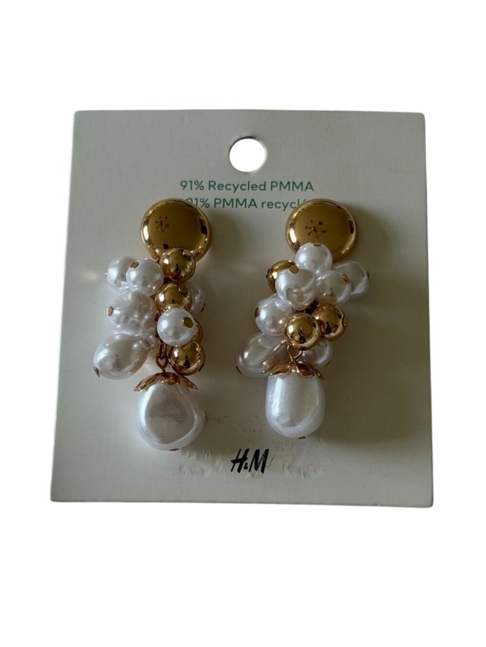 H&M Gold Recycled Zinc Pearl Drop Earrings NEW NWT - Picture 2 of 3